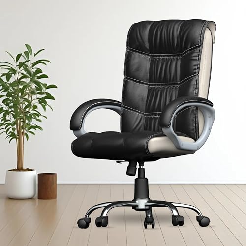 Image of FUGO FG10C Orthopaedic Office Chair, Adjustable Height, Tilting Mechanism, Heavy Duty Metal Base, Dual Nylon Casters, Comfortable Desk Chair for Work, 3 Years Warranty (Black and White)