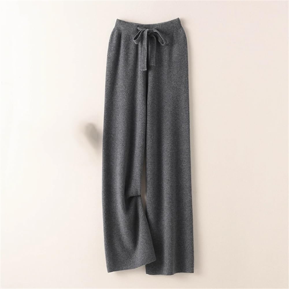 Hndudnff Pantaloni da donna larghi a vita alta in lana a gamba larga pantaloni invernali casual lavorati a maglia