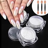 Chrome Nail Powder, Chrome Puder Nägel, 3 Schachteln Weiße Perle Chrom Nagelpuder...