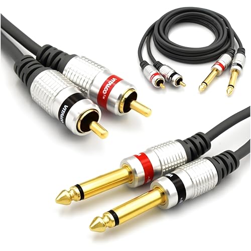 VITALCO Cable RCA a 2X Macho a Jack 6,3 TS 1,5M Audio Adaptador 2m