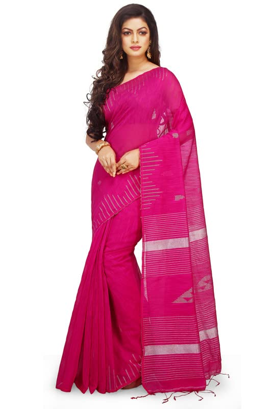 Image of BENGAL HANDLOOM Women's Cotton Linen Slab Sarees with Jaquard Work with Blouse Piece