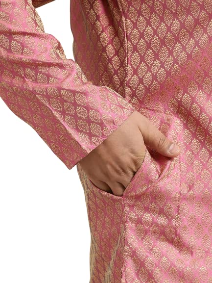 Image of SOJANYA Men's Silk Blend Printed Kurta & Pant With Nehru Jacket