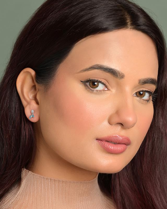 Image of CLARA 925 Sterling Silver Stud Earrings | Platinum Plated | Daily Wear |Gift for Women and Girls