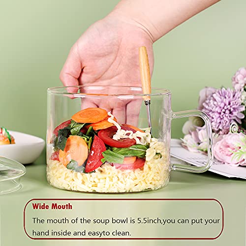 Czfwin Glass Soup Bowl With Lid And Handle, 47 Fl Oz Glass Ramen Noodle Bowl Microwave Safe, Clear Glass Simmer Pot For Cooking On Stove #TOP4