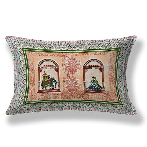 Image of EasyGoods India 00% Cotton Single Bedsheet with 1 Pillow Cover | 240 TC Pure Cotton Flat Bed Sheet | Traditional Jaipuri Printed Bedding Set | Soft & Breathable | 60 x 90 Inch (Terracotta & Beige)