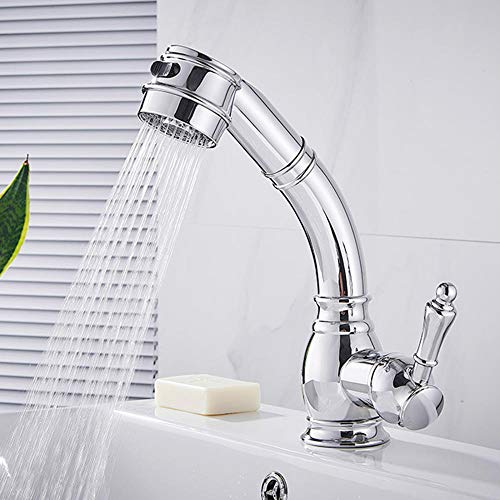 Robinet mitigeur de lavabo avec douchette extractible pour eau chaude et froide de salle de bains