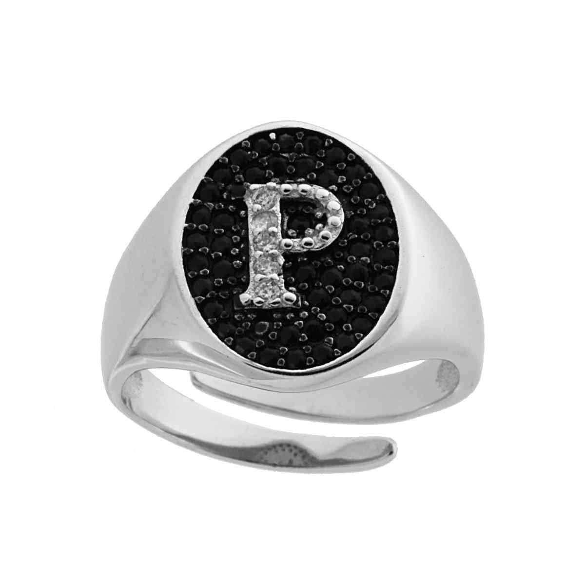 Maglione Gioielli Anello ovale da mignolo in argento 925 con lettera personalizzabile in pavè di zirconi