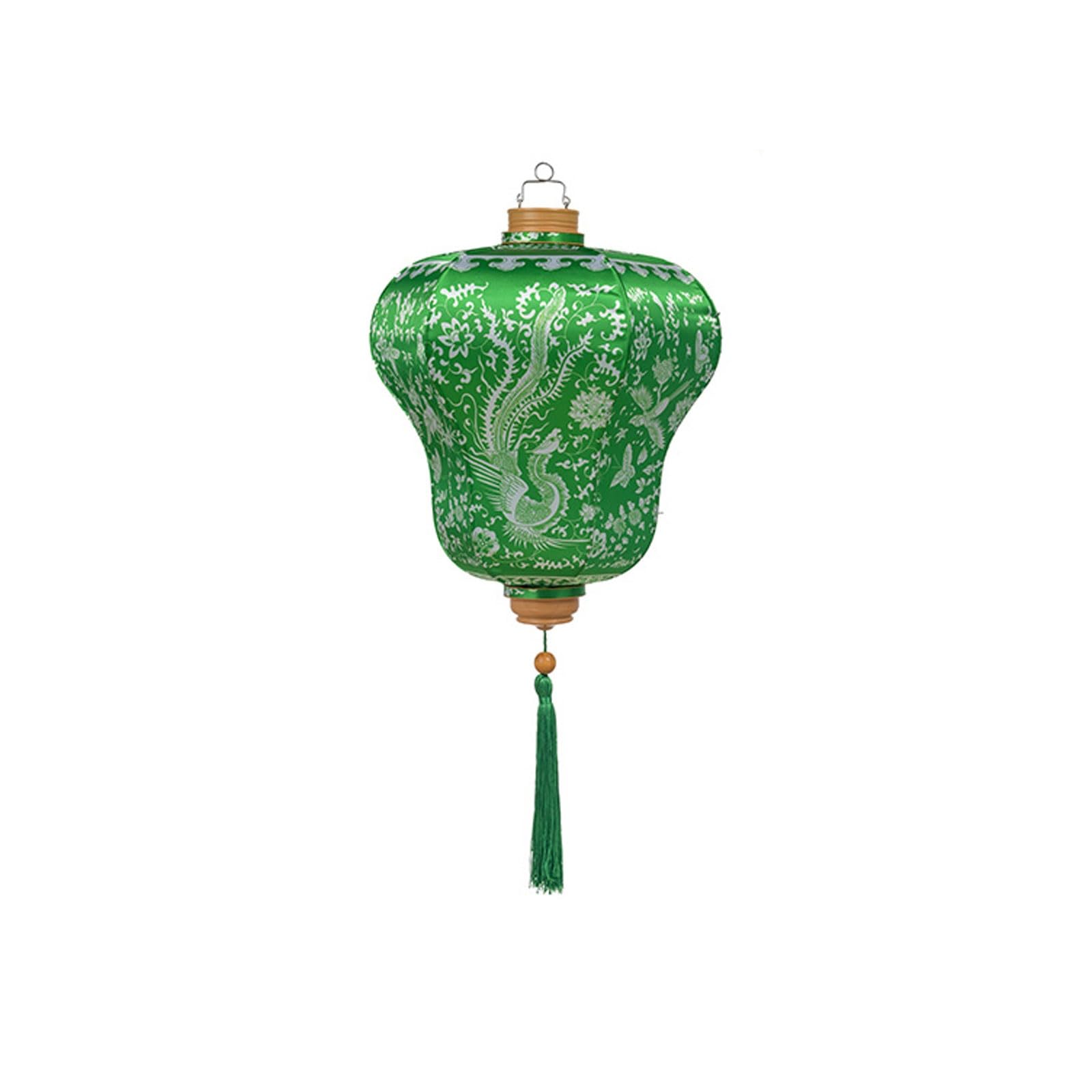 Asian Lantern, Chinese Traditional Silk Lantern Oriental Hanging Palace with Tassel for Home Outdoor Garden Party Decoration(Green)