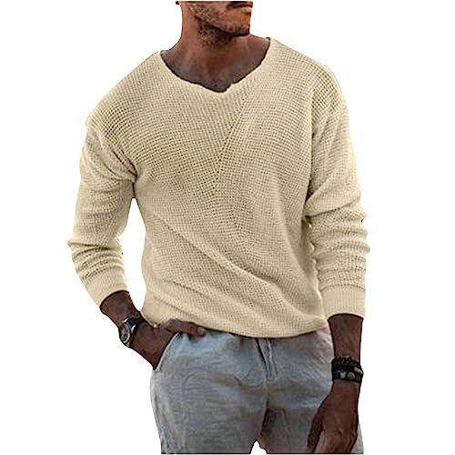 Hulpvktsgiq Men's Spring Autumn Loose Knitwear Solid Color Long Sleeve Crewneck Pullover Sweater