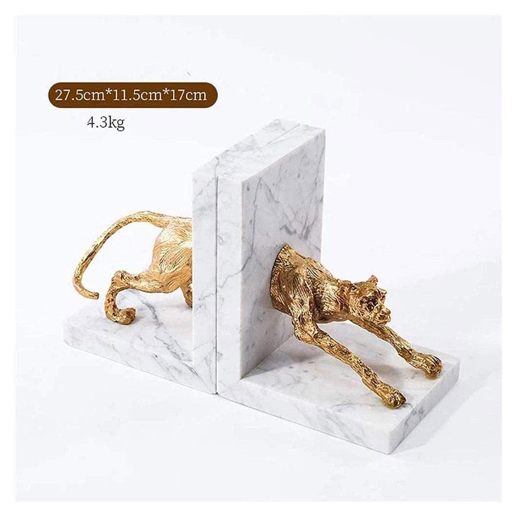 Fermalibri con decorazione a forma di leopardo portafortuna, set di fermalibri in oro, rame, marmo, leopardo, decorazione creativa in rame
