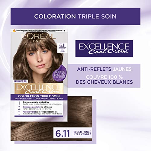 L'ORÉAL PARIS - Permanente Haartönung, dreifache Pflege, blendfrei, gelb, deckt 100% weißes Haar ab – Excellence Cool Creme… – Ansicht 3