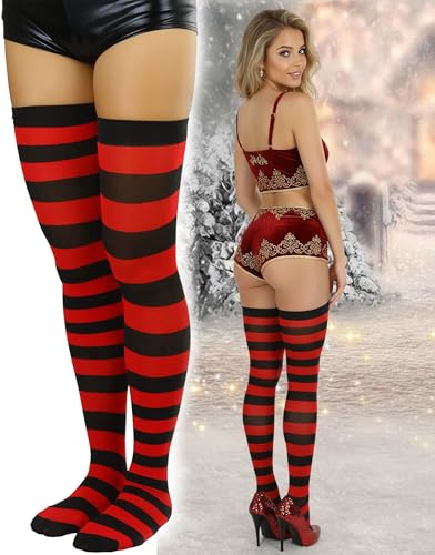 Image of ToBeInStyle Women's Vibrant Horizontal Wide Striped Thigh High Stockings