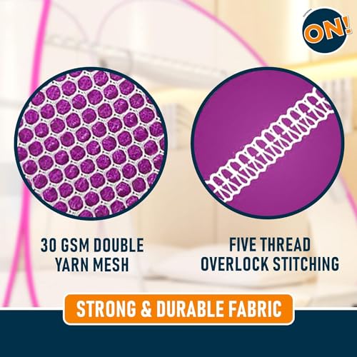 Image of Supreme On Single Bed Mosquito Net with Pocket for Mobile, Spectacles; 6.5 Feet x 4 Feet Premium Machardani, Strong and Durable, 30 GSM, Tent Type, Foldable, Corrosion Resistant, Pink Color