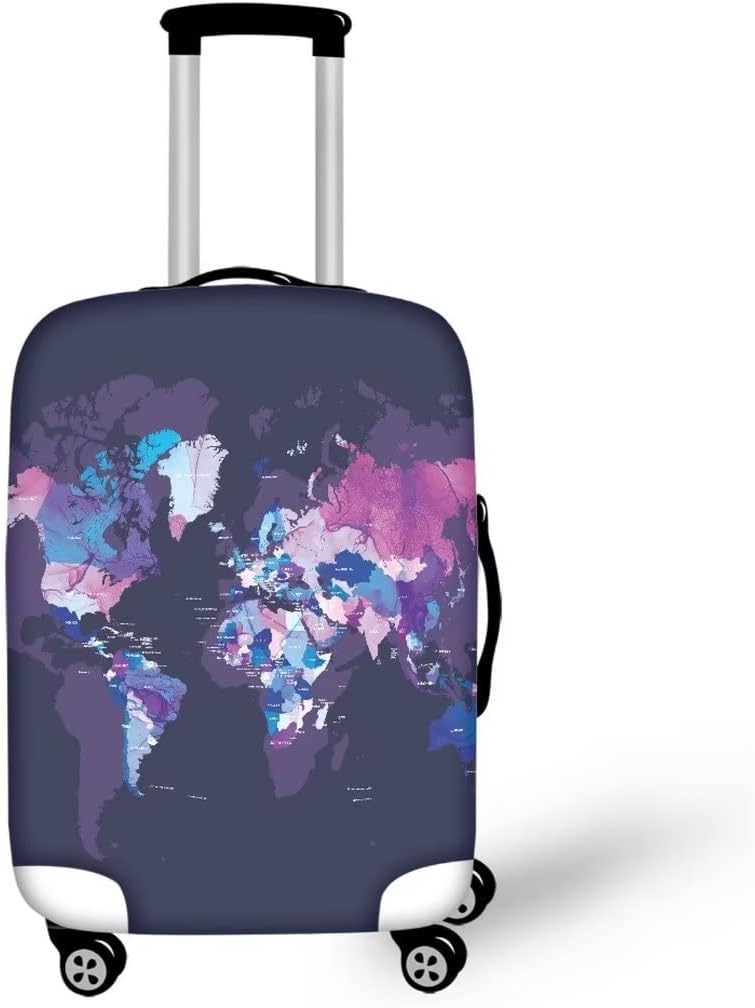 Purple Protector Covers For Baggage Case Stretch Practical Colorful World Map Print Travel Suitcase Covers Size L Apply To 25-28 Inches Luggage