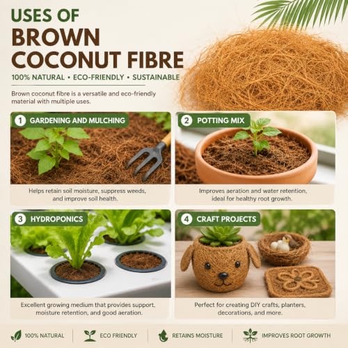 Image of Myla Organics (500 GRAM) Natural Coconut Fiber (Coco Fibre) for Plants & Bird Nest | Coir Fiber for Gardening & Bird Nesting Material | Organic, Chemical-Free, Eco-Friendly- (Pack of 500 gram)