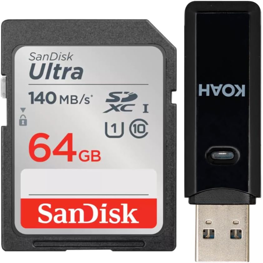 SanDisk 64GB Ultra Class 10 UHS-I SDXC Memory Card (140 MB/s) Bundle with Card Reader