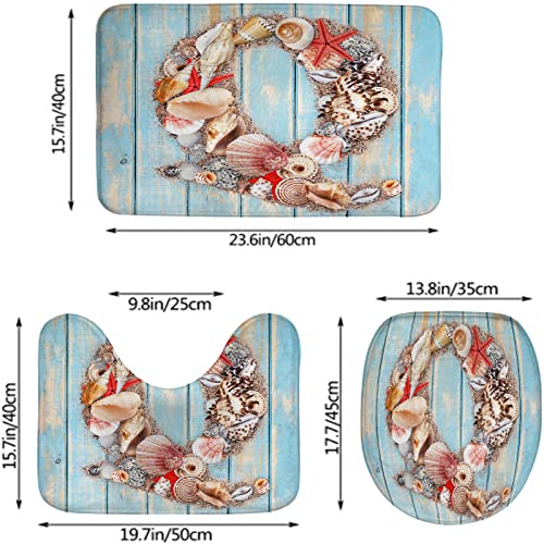 Badezimmerteppich-Set, 3-teilig, Buchstabe Q, Verschiedene Meerestiere, Tropische Farben, waschbare Badeteppiche, rutschfest, mit Rückenpolster, Konturteppich und Toilettendeckelbezug – Bild 3