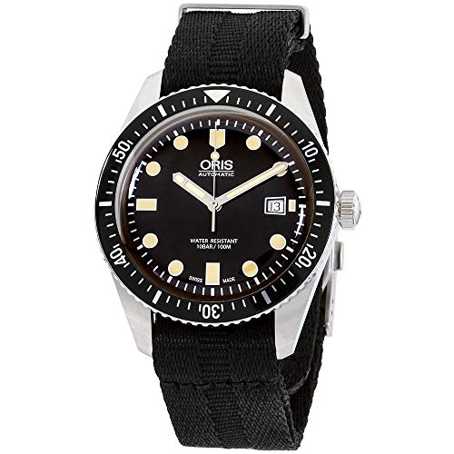 Oris Divers Sixty-Five ブラックダイヤルキャンバスストラップメンズウォッチ 73377204054TSBLK