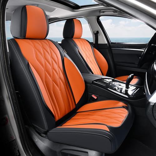 Image of Coverado Front Seat Covers, Car Seat Protector, Waterproof Nappa Leather Cushion, Fit for Most Sedans SUV Pick-up Truck-Black&Orange
