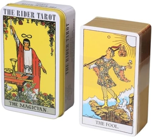 Image of The Rider Tarot Oracle Tarot Cards in A Tin A 78-Card Deck with Guidebook Gilded Golden (Limited Edition) 400 GSM Gold Core Cardstock for Adults (The Rider Gold Foil)
