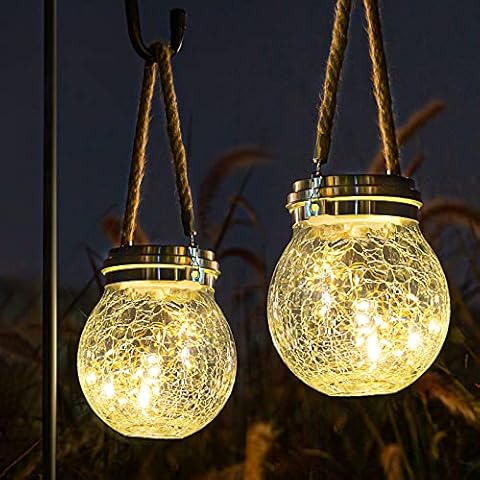ROSHWEY Solar Lantern, 2 Pack Garden Decor Lights Waterproof Outdoor Lanterns with 30 LED Solar Lights Patio Hanging Lights for Backyard Fence Pathway Porch Christmas Decorative, Warm White Cover