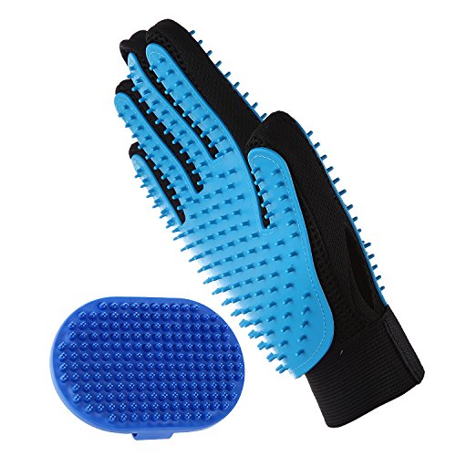 Aivituvin Pet Grooming Glove Dog Brush Compatible Dog & Cat,Horse with Short & Long Hair-Deshedding Gloves-Rubber Massage Tips Hair Remover Mitt with Five Finger Design-Double Side Use