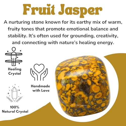 Image of Certified Fruit Jasper Crystal Healing Tumbled Stone, Natural Polished Crystals for DIY Crafts, Manifestation, Meditation, Pooja Feng Shui and Reiki Healing (30 Grams)