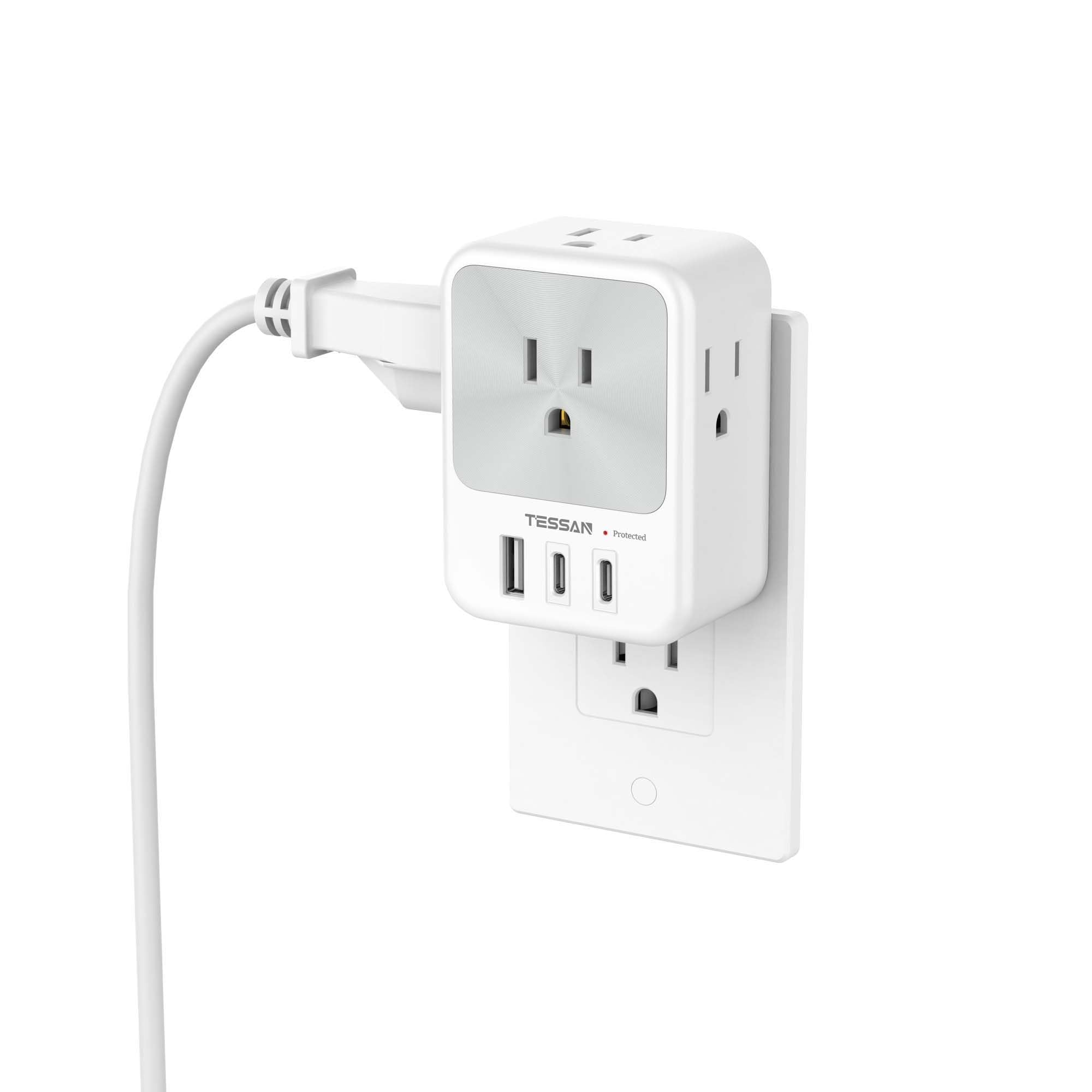 Multi Plug Wall Outlet Splitter, TESSAN Surge Protector 4 Outlet Extender with 3 USB Charger Blocks(2 USB C), 3-Sided Multiple Plug Expander for Home Office Dorm Room School Essentials