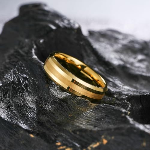 Image of King Will Tungsten Carbide Wedding Band for Men Women-4 /6 /8mm Width 14K Gold Plated Tungsten Wedding Ring Matte Brushed & High Polished Style Comfort Fit Wedding Band Size 6-14
