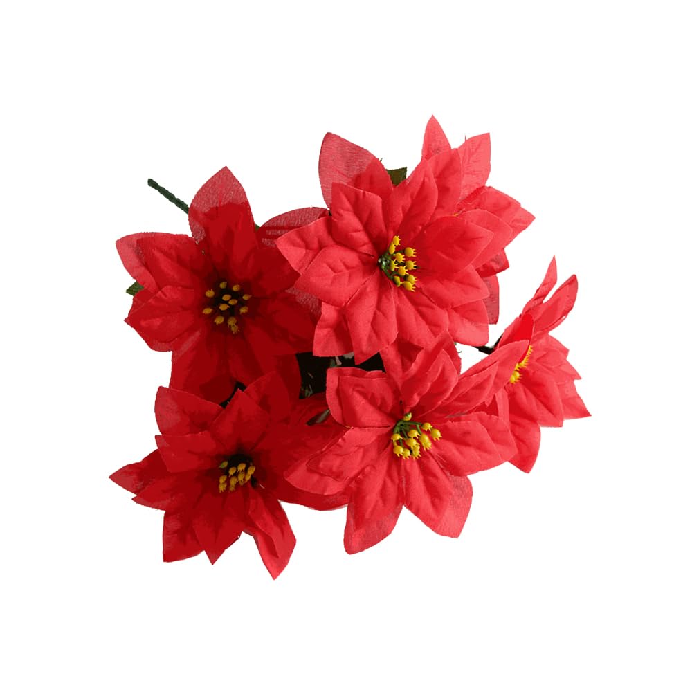 FloristryWarehouse Poinsettia Bush Red Artificial Silk 7 Heads 30cm