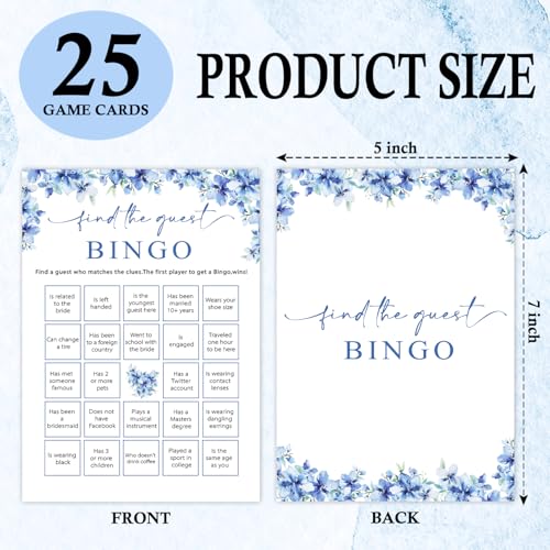 Image of Find The Guest Bingo Games, 25 Blue Floral Bridal Shower Game Cards Set, Engagement Party Game for Guests, Wedding Games for Reception, Minimalist Marriage Party Supplies-19