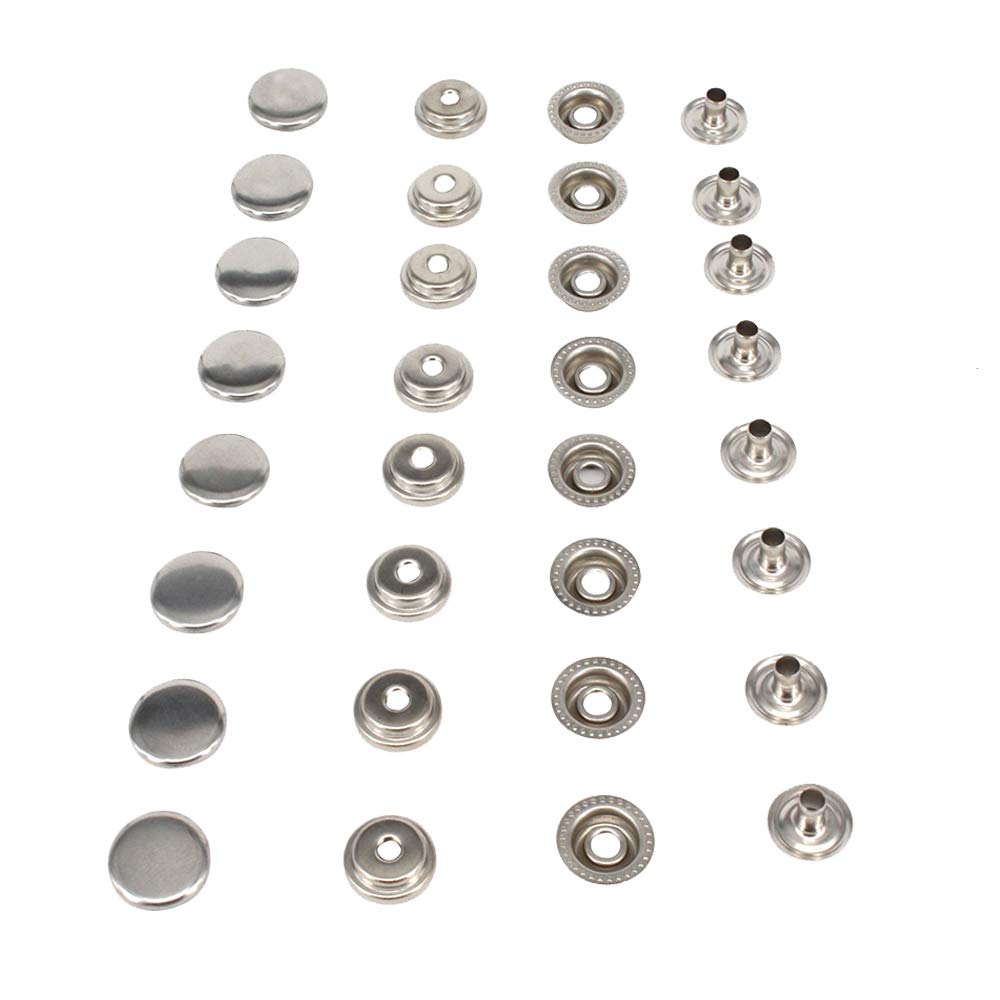 HKOOSnap Fasteners 100% Stainless Steel Boat Marine Canvas Upholstery Snaps Cap - Socket - Stud - Eyelet All Four Parts，15mm Cap (80 Pieces) (5/8＂Stainless Steel)