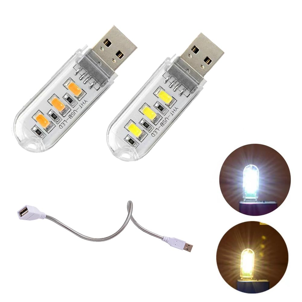 Cerioll LED do laptopa PC, lampka klawiatury komputera, mini przenośna lampa USB, lampa do komputera z 6 mieszanymi światłami LED USB (3 białe + 3 żółte)
