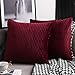DEZENE Fundas de Almohada Roja Burdeos: Paquete de 2 Fundas de Almohada Decorativas Cuadradas de Terciopelo a Rayas Originales de 45 cm x 45 cm para Sofá de Dormitorio