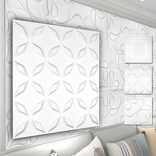 Pannelli murali in PVC 3D - rivestimento murale bianco con effetto 3D - motivi floreali (2QM dimensione economica HD063 50x50cm) 8 pezzi pannello a soffitto