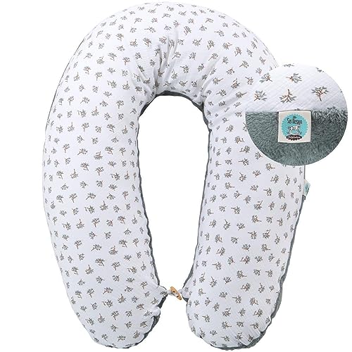 sei Design XXL Stillkissen ergonomisch 190x30, Schwangerschaftskissen Seitenschläferkissen Komfortkissen Erwachsene, Stillkissen-Bezug aus Musselin und Teddyplüsch, Pregnancy Pillow Baby