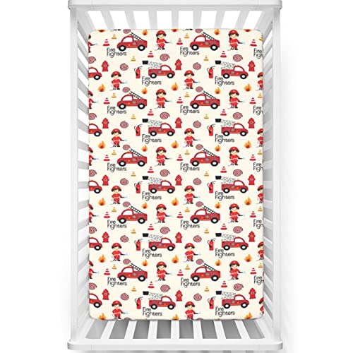 Image of Fire Truck Themed Fitted Crib Sheet,Standard Crib Mattress Fitted Sheet Soft & Stretchy Fitted Crib Sheet-Crib Mattress Sheet or Toddler Bed Sheet, 28“ x52“,Multicolor
