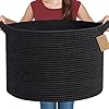 Large Black Blanket Basket, 22″ X 22″ X 14″ Woven Rope Bin for Storage, Kids Dog Toy Storage Box Organizer Bins, Blanket Holder for Living Room, Decorative Wicker Basket for Organizing