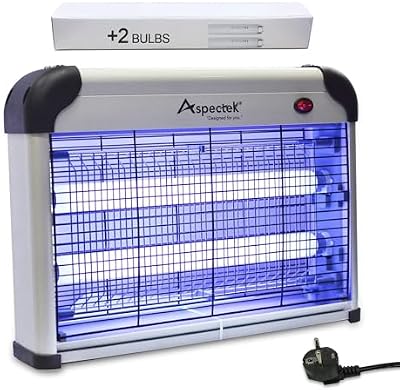 ASPECTEK Lámpara Mata Insectos Electrico 20W | Mata Mosquitos electrico| Lámpara Antimosquitos, Polillas, Zancudos y más | Lámpara UV Repelente de Mosquitos | (Incluye 2 Bombillas de reemplazo)