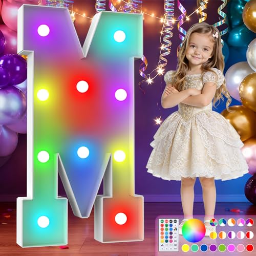 Image of 3FT Colorful Marquee Letters,18-Color Letter M with Remote Control Large Light Up Numbers Sign,Pre-Cut Foam Board Set for Party Decoration, Birthdays, Weddings, Graduations, Baby Anniversaries