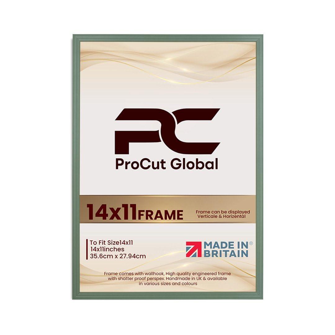 Procut Global 14X11 Green Picture Frames - Classic Wooden Photo Frame with Shatterproof Perspex for Wall or Tabletop - Perfect for Posters, Certificates & Prints - Sizes & Colors Available