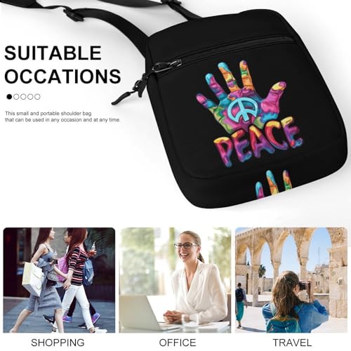 Hand Print Peace Sign Small Sling Bag Casual Crossbody Bag Shoulder Purse for Travel Hiking4