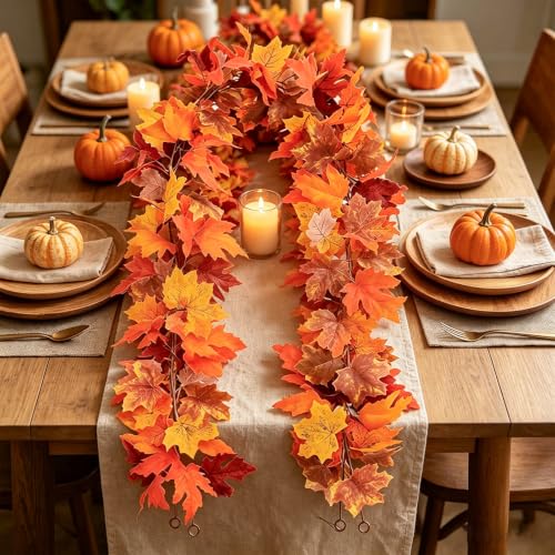 xiaocai 2-Pack Fall Garland Artificial Maple for Festival Decor,5.9Ft/Piece - image 7