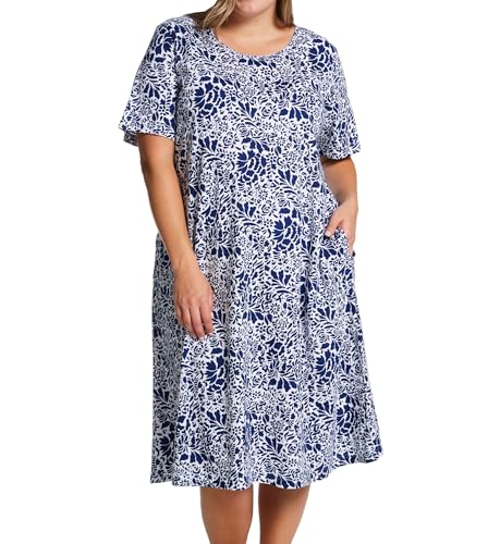 Image of LA CERA Women's Cotton Sun Dresses A-Line with Scoop Neck, Short Sleeves, Side Pockets, Floral Patterns, Machine Wash