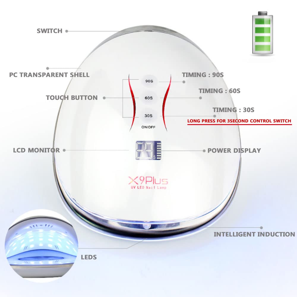 YHNNH, Lampada for unghie in gel a LED senza fili da 48 W, lampada for polimerizzazione portatile wireless ricaricabile for asciuga unghie professionale, for unghia e unghia del piede(White)
