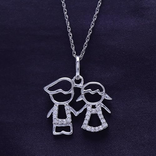 THE JEWEL ZONE Twins Family Pendant Necklace for Women, 14K Gold Over Sterling Silver with Round Cubic Zirconia, Son Daughter Charm with 18" Rope Chain4