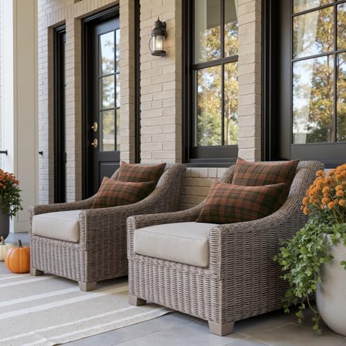 Image of MIULEE Fall Plaid Pillow Covers Scottish Tartan 20x20 Terracotta Brown | Set of 2 Fall Decorations Cushion Covers, Farmhouse Winter Home Decor, for Thanksgiving Sofa Couch Bed Living Room