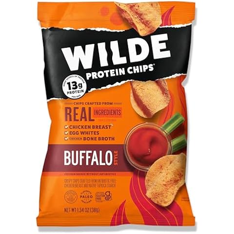 WILDE Buffalo Protein Chips, Thin and Crispy, High Protein, Keto Friendly, Made with Real Ingredients, 1.34oz Bags (Pack of 8) Cover