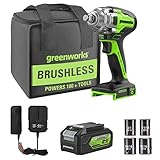  Greenworks 24V Akku-Schlagschrauber mit 4Ah Akku und Ladegerät, 1/2 Zoll 400 Nm bürstenloser Schlagschrauber-Kit, variable Geschwindigkeit für Haus und Auto