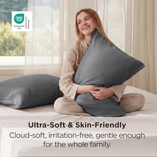 Image of Bedsure Pillow Cases Queen Set of 2 - Dark Grey Double Brushed Microfiber Pillowcases 2 Pack, Super Soft Cooling Pillow Case Covers with Envelope Closure for Kids, Wrinkle, Fade Resistant, 20 inchx30 inch